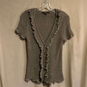 Fever ruffle taupe loose weave button front sweater size XL
